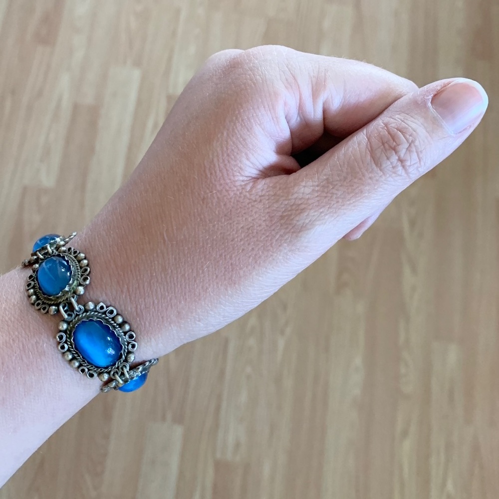 Silver Bracelet with Blue Stones